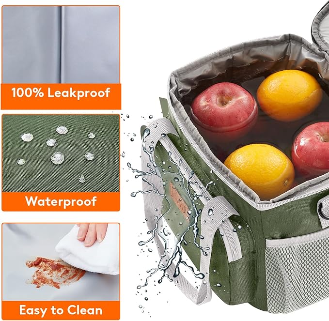 Lifewit Medium Lunch Bag Insulated Lunch Box Soft Cooler Cooling Tote for Adult Men Women, Gray and Green 12-Can (9L)