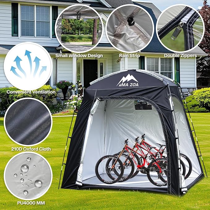 Bike Storage Tent, 82*52*71 In Outdoor Portable Storage Tent,Made of 210D Oxford Cloth PU4000mm Waterproof Fabric, Storage Shed for 2-4 bike, Motorcycles,Garden Tools,Lawn Mower,Various Tools