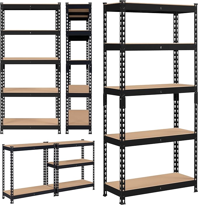 Topeakmart 5-Tier Utility Shelves, Metal Storage Shelves, Adjustable Shelving Units, Boltless Assembly, Garage Shelves Shed Shelving for Warehouse Garage Shed Basement- Black, 27.5 x 12x 60 Inch