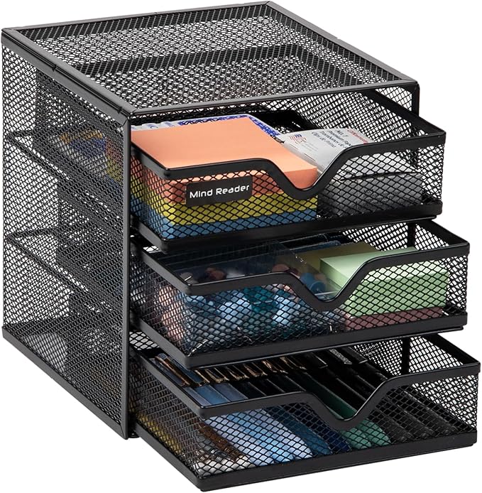 Mind Reader Desktop Accessory Storage, Desk Supplies, Organizer, Office, Metal Mesh, 6.25" L x 6.5" W x 6.5" H, Black