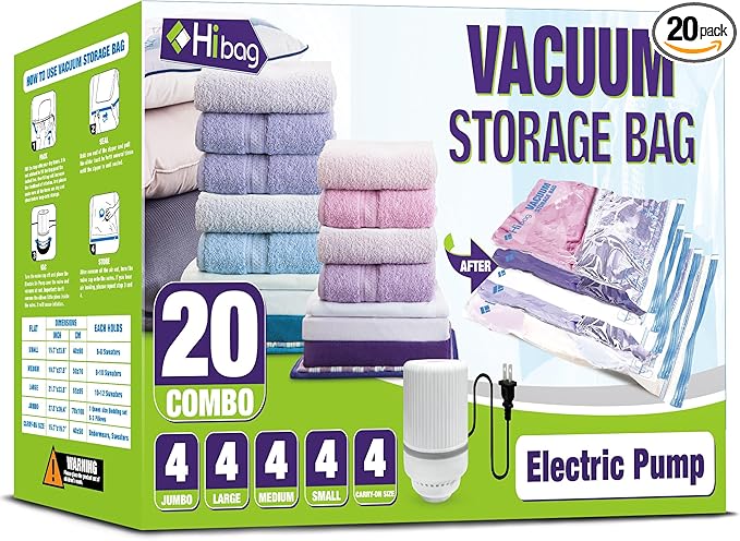 Vacuum Storage Bags with Electric Pump, Vacuum Seal Bags for Clothing, Pillows, Blanket Bedding Comforters, 20 pack