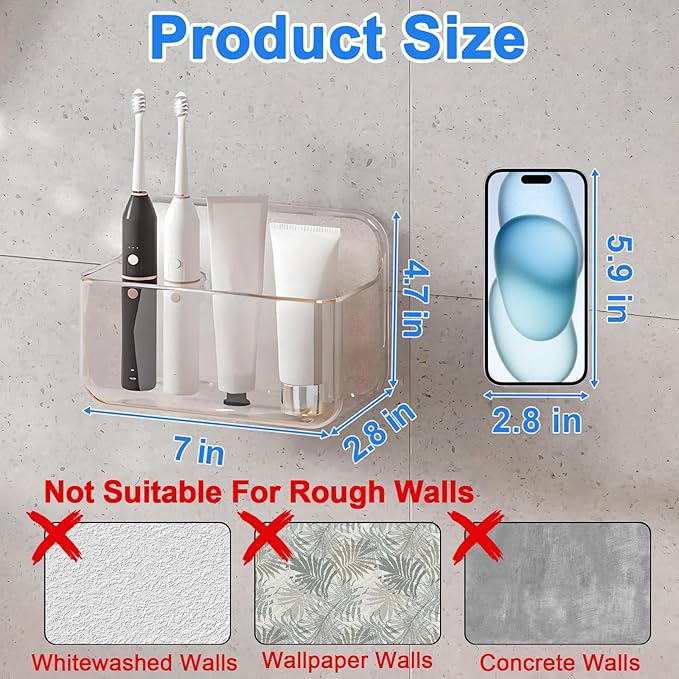 Diesisa Acrylic Wall Mount Organizer, Self Adhesive Organizer for Wall, Cabinet Door Organizer, with Self Adhesive Tape, for Bathroom, Pantry, Kitchen, Laundry, Utility Room, Inside of Cabinet Door