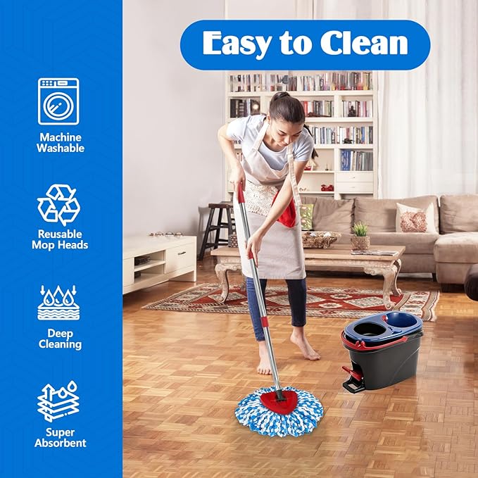 Spin Mop Replacement Set for O-Ceda RinseClean 2-Tank System, 16 Microfiber Spin Mops Refills,1 Scrubber Head,1 Triangle Spin Base,and(31-63in) Adjustable Handle Set Combo