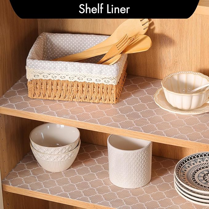 Cooyes Shelf Liner for Kitchen Cabinets – Non-Adhesive Waterproof Drawer Liner – Durable EVA Material Easy-to-Cut Shelf Paper for Refrigerator, Cupboard, Dresser with Modern Pattern (17.7"W x 78.7"L)