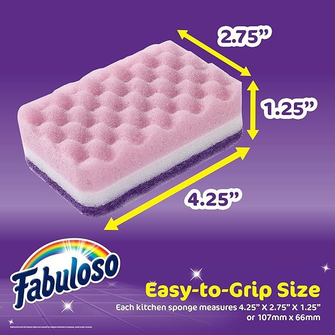 Fabuloso Sponges, Purple - Scratch-Free Scrubber for Dishes and Surfaces - Dishwashing Sponge for Bold and Bright Cleaning Experience, 6 Count