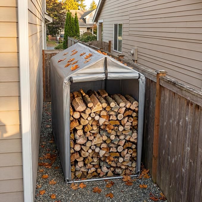 Flamaker Storage Shed 6' x 3' Metal Frame Outdoor Waterproof Carport Shelter with Rollup & Zipper Door Garage Tent for Bike, Motorcycle, Firewood