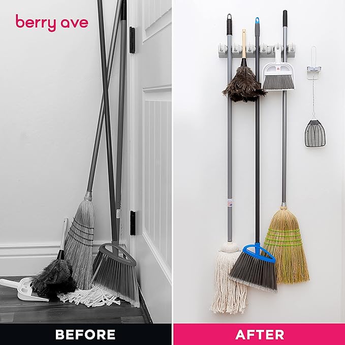 EXTRA GRIP Mop & Broom Holder Wall Mount - Wall Hanging Garden Tool & Utility Closet Organizer, Mop & Broom Hook, Broom Hanger Wall Mount, Mop Broom Organizer, Wall Mounted Broom Rack Storage (2 Pack)