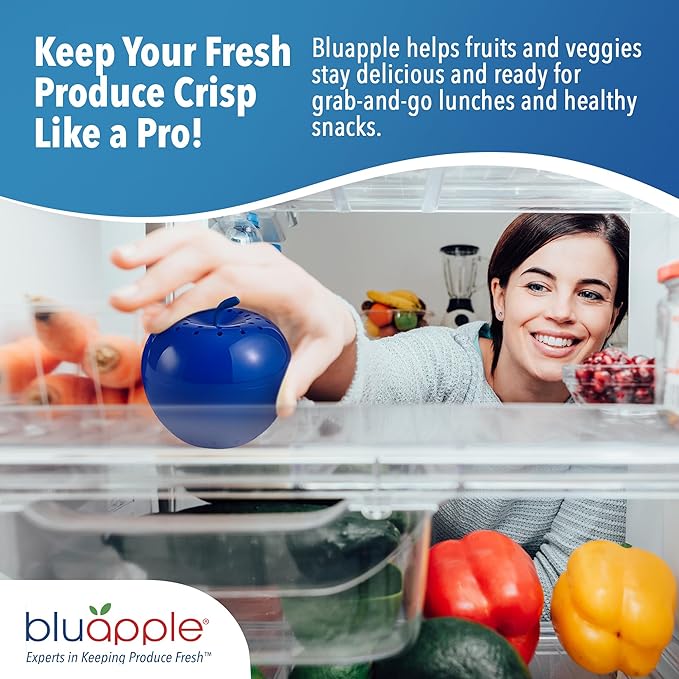 Bluapple Produce Saver Ethylene Gas Absorber - Fresh Fruit & Vegetable Storage for Refrigerator, Kitchen Must Haves, Produce Keeper, Fruit Saver, Each Packet Lasts 3 Months, BPA Free - 15-Month Bundle