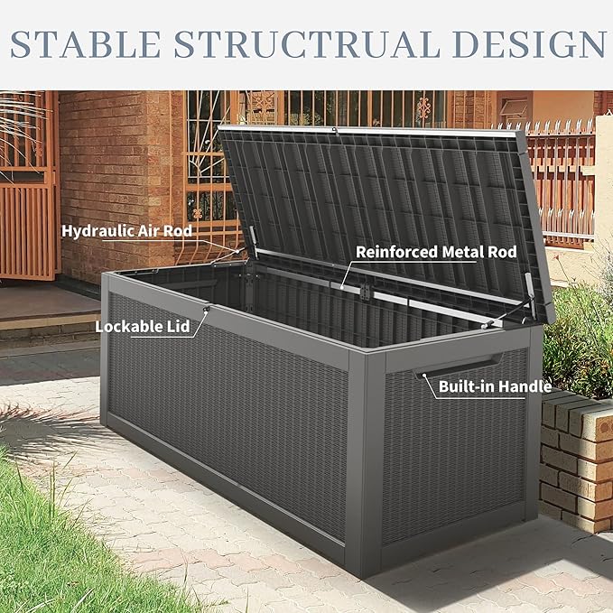 320 Gallon Outdoor Storage Box, Resin Deck Boxes Outdoor Waterproof For Patio Furniture, Garden Tools, Pool Supplies, Lockable And UV Resistant (Rattan Gray)