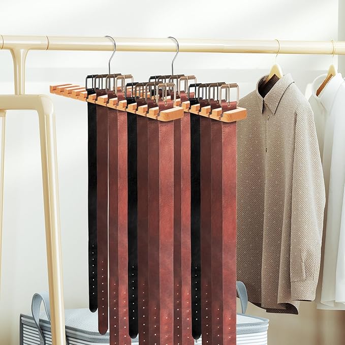 Wooden Belt Organizer Rack 12 Slots Closet Accessory Organizer Belt Hanger for Men Display Holder Suitable for Closet Storage