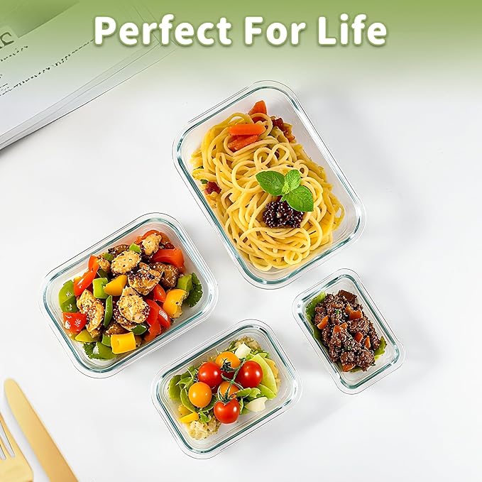 HOMBERKING 8 Pack Glass Food Storage Containers with Lids, Meal Prep Containers, Airtight Bento Boxes with Leak Proof Locking for Microwave, Oven, Freezer and Dishwasher, BPA Free, 5-35oz, purple