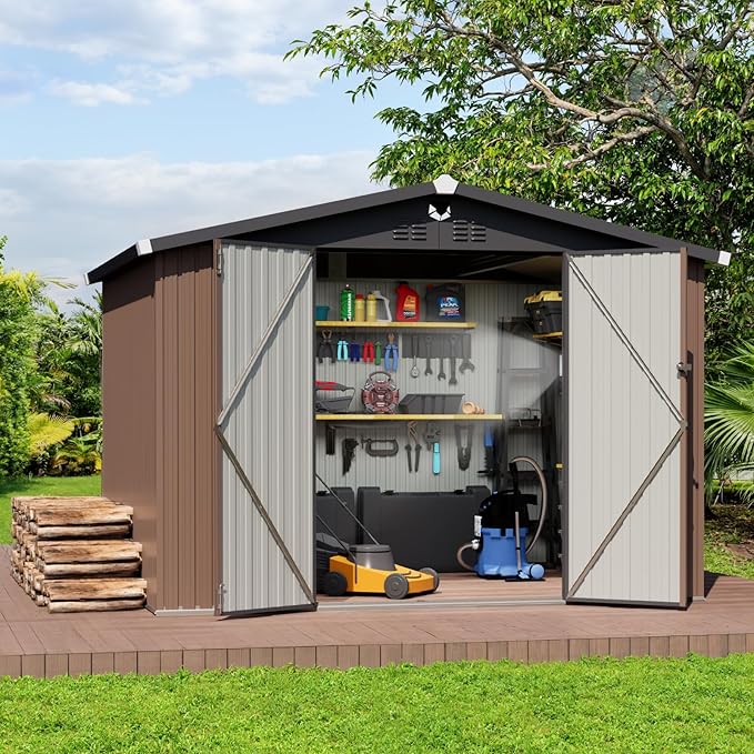 Metal Storage Shed,10x8 Outdoor Storage Building,Large Backyard Sheds with Lockable Doors,Waterproof Outside Storage Sheds with Lockable Doors