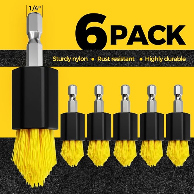 Holikme 6 Piece Drill Brush with Multi-Purpose & Grout Head,Crevice Cleaning Brush，3/4”W Drill Brush Attachment Set, Detailing Brushes for Home/Kitchen/Bathroom/Grout/Tile/Shower/Tub