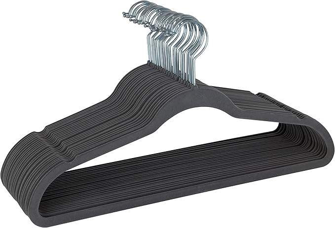 Simplify Slim Velvet Clothes Hangers | 25 Pack | Non-Slip | Shirts | Suit | Pants | Dresses | Garments | Closet Storage & Organization | Durable | Grey