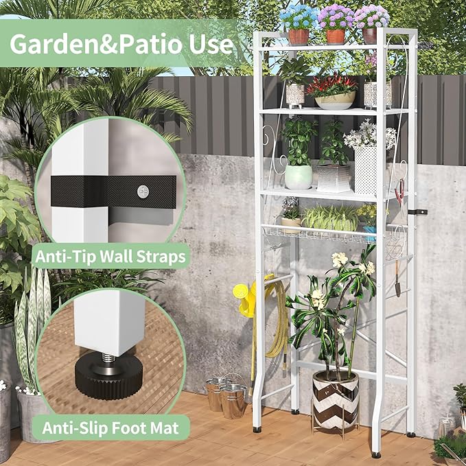Over-The-Toilet Storage Rack 4-Tier,Bathroom Organizer Shelf Over Toilet,Adjustable Wooden Shelves and Basket,Freestanding Above Toilet Shelve,Space Saver for Rooms(White Rack-White Shelves)