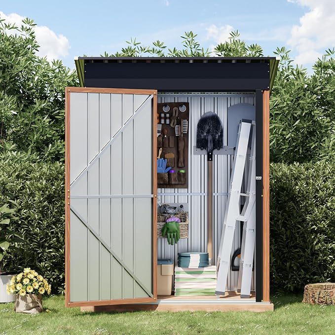 3x5FT Outdoor Storage Shed, Metal Garden Shed with Updated Frame Structure & Lockable Door, Large Tool Shed for Backyard, Patio,Lawn,Utility & Bike Storage