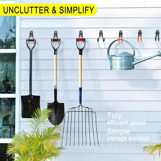 18 Pack Heavy Duty Garage Hooks, Utility Wall Mounted Storage System, with Anti-Slip Coating Hanger, for Hanging Power and Garden Tools, Ladders, Bikes, Ropes and Bulk Items
