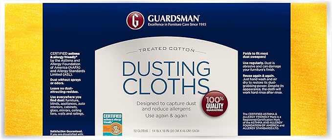 Guardsman Wood Furniture Dusting Cloths - 12 Pre-Treated Cloths - Captures 2x The Dust of a Regular Cloth, Specially Treated, No Sprays or Odors - 462500