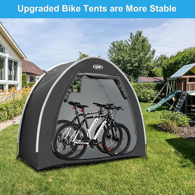 UNP Bike Storage Shed Tent, Portable Outdoor Bike Storage Tent with 210D Oxford Thick PU4000 Waterproof for 1/2/3/4 Bikes, Bike Covers Storage Shed for Bicycles, Lawn Mower, Garden Tools