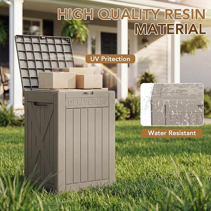 Lockable Outdoor Storage Box 52 Gallon, All-Weather Resin Deck Box for Patio, Garden, Pool, Organizes Furniture Cushions, Gardening Tools, Pool Accessories, Coffee