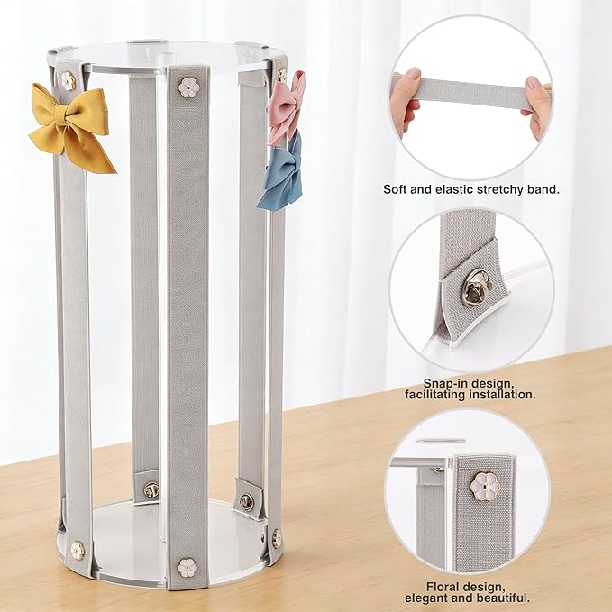 Bow Organizer for Girls - Large Capacity Hair Clip Organizer(Gray)