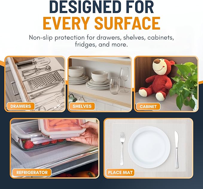 Shelf Liner Drawer Liner for Kitchen Cabinets Non-Adhesive by Linda’s Essentials (17.7 x 120 Inches) - Non-Slip Easy Clean Kitchen Cabinet and Cupboard Protector, Waterproof Mat, Clear Roll
