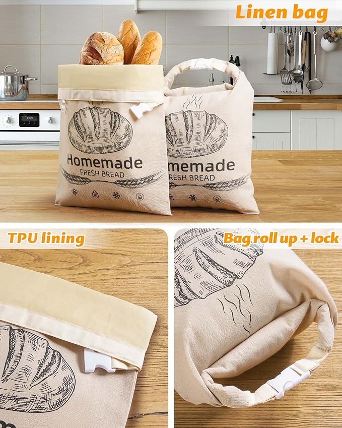 2 Pack Beeswax Bread Bags for Sourdough,Reusable Organic Linen Beeswax Bread Bag for Homemade Sourdough 17 x 12.6 Inches Food Storage Cloth Bag – Freezer-Friendly & Freshness Preservation (Beeswax)