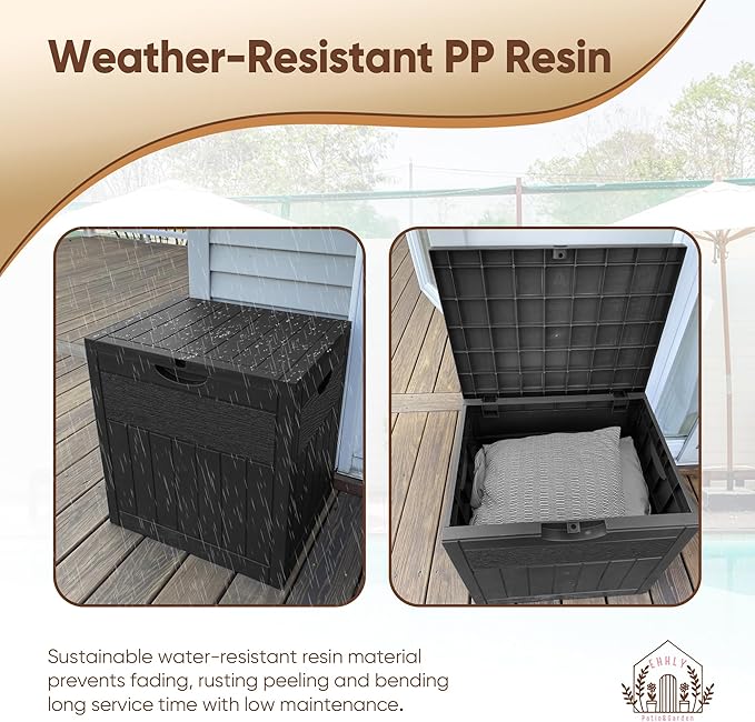 EHHLY 31 Gallon Deck Box, Small Outdoor Storage Box Waterproof, Lockable Secure Package Bin Delivery Box for Outside Front Porch, Patio Cushions Storage Box, Delivery Driver Snack Box for Porch, Black