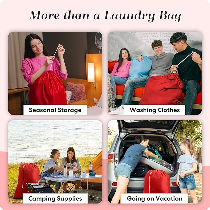 Nylon Laundry Bag - Locking Drawstring Closure and Machine Washable. These Bags will Fit a Laundry Basket or Hamper and Strong Enough to Carry up to Three Loads of Clothes. (Red)