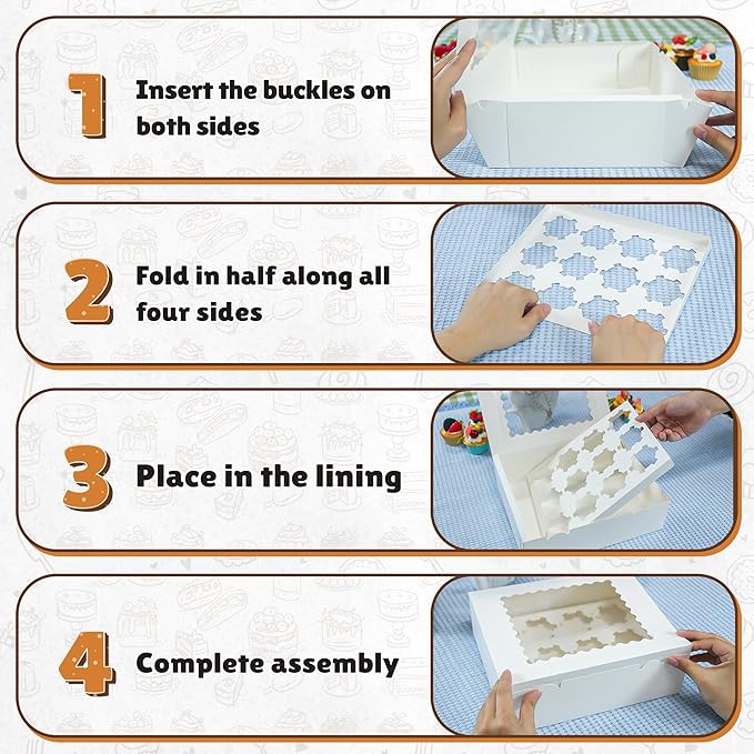 12 Pack Cupcake Boxes, Hold 12 Standard Cupcakes, Cupcake Containers with Window and Inserts, High Grade Cupcake Holder, for Birthday Holiday Party, Supplies for Cupcakes, Desserts and More