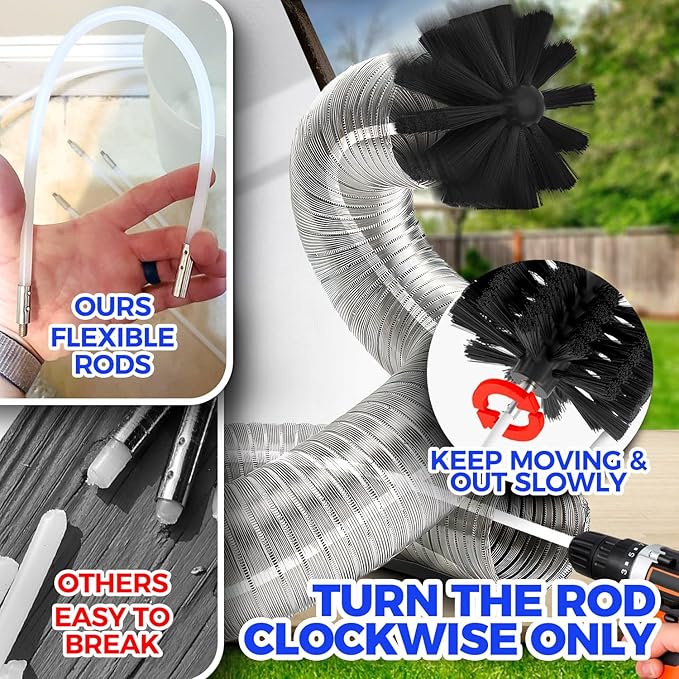 Holikme Dryer Vent Cleaner Kit, Include 30Feet Dryer Vent Cleaning Brush, Dryer Lint Vacuum Attachment, Lint Brush & Dryer Adapters, Blue