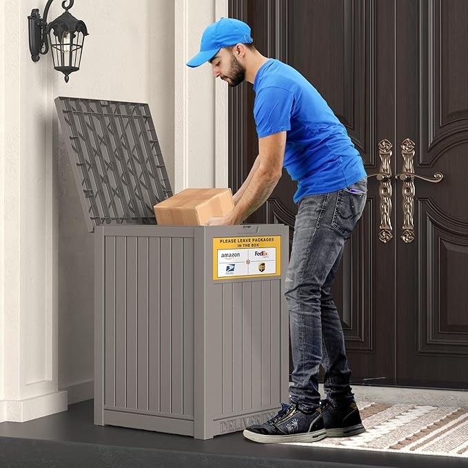 Package Delivery Box for Outside, with Delivery Sign 48 Gallon Storage with Lockable Secure, Large Resin Outdoor Package Drop Container