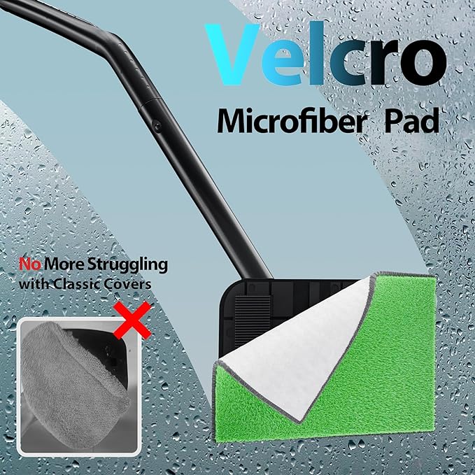 desin Car Windshield Cleaning Tool, Windshield Cleaner with 5 Washable and Reusable Microfiber Pads and Extendable Handle, for Auto Glass Wiper