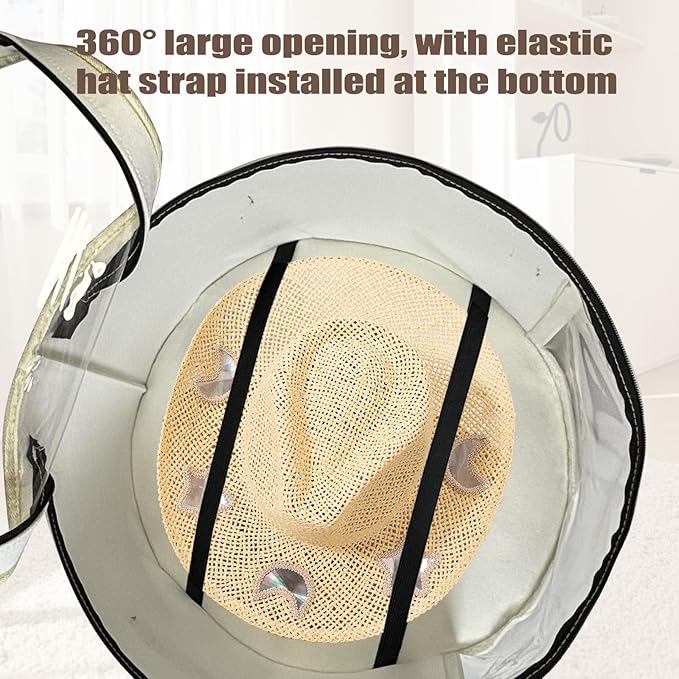 STARGAZ Oversized Clear Hat Storage Bag, Hat boxes for women storage, Cowboy hat storage, Hat accessories, hat organizer for closet, hat travel case with Handle, Holds Up to 10 Hats(White 2 Pack)