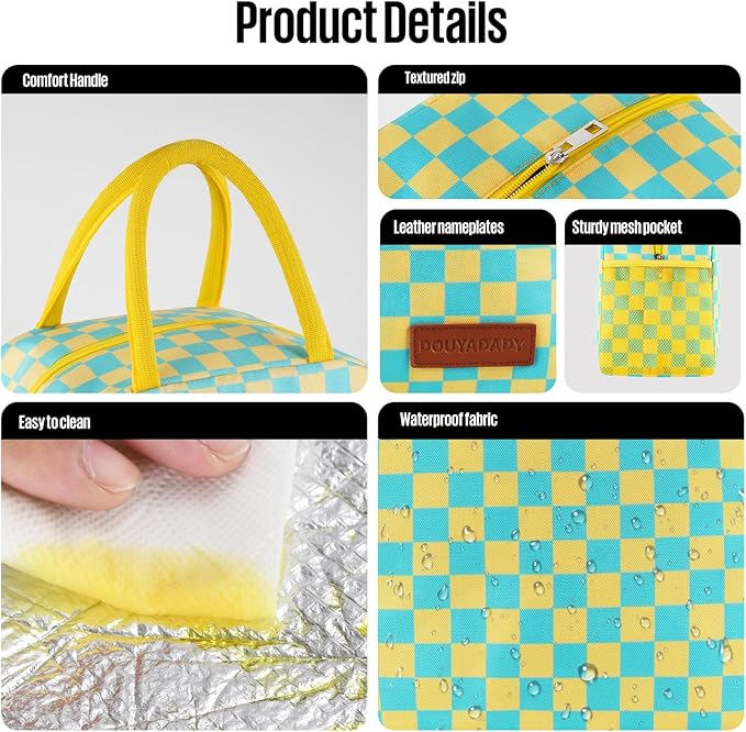 Lunch Bag Women/Men Lunch Box Women/Men (Yellow+Blue Checkerboard)