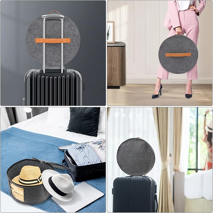 Large Hat Storage Box for Women & Men, 16" D x 10" H Hat Box Organizer，Foldable Round Travel Hat Boxes with Dustproof Lid, Stuffed Toy Storage Bin Bag (Medium Gray)