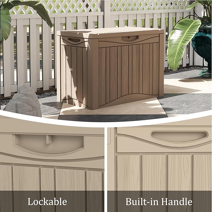 Outdoor Storage Box, 50 Gallon Plus Resin Deck Box Waterproof for Patio, Poolside and Garden, Lockable UV-Resistant Storage Bin Bench Cabinet for Small Spaces, Grey