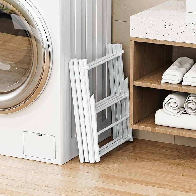 Foldable Drying Rack Clothing, 3-Tier Portable Clothes Drying Racks for Indoor & Outdoor, Anti-Rust Compact Laundry Rack Collapsible, White 29" D x 14" W x 41" H