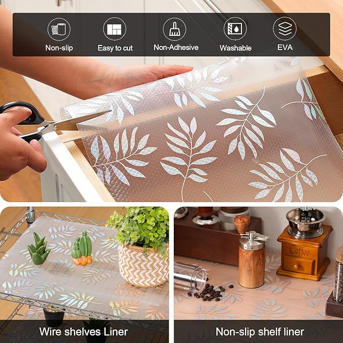 Cooyes Shelf Liner – Premium Non-Adhesive Cabinet & Drawer Liner for Kitchen – Waterproof Shelf Paper with Modern Pattern – Durable EVA Cabinet Mat – Easy to Cut （24" W x 240" L）