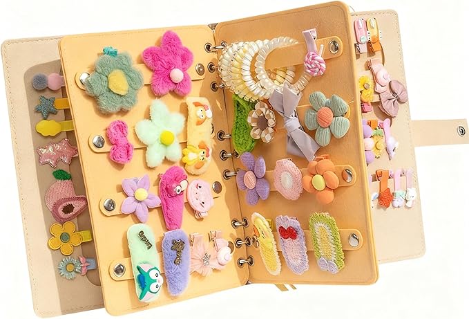 Felt Hair Accessories Organizer with 2 Inner Pages, Large Capacity Travel Book-Style Holder for Hair Clips, Headbands, Barrettes（Yellow）