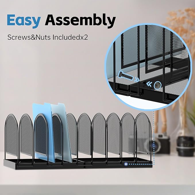 SUPEASY File Organizer for Desk, 9-Section Mesh Desk Organizer, Vertical File Holder Desktop Organizer File Sorter, File Folder Holder for Office Supplies, Black
