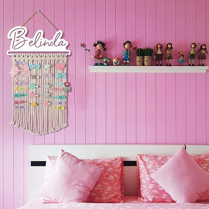 Personalized Valentine’s Day Gift Metal Hair Bow Holder for Girls, Custom Name Jewelry & Headband Organizer, Wall Hanging Storage for Toddler Room Decor (Style1)