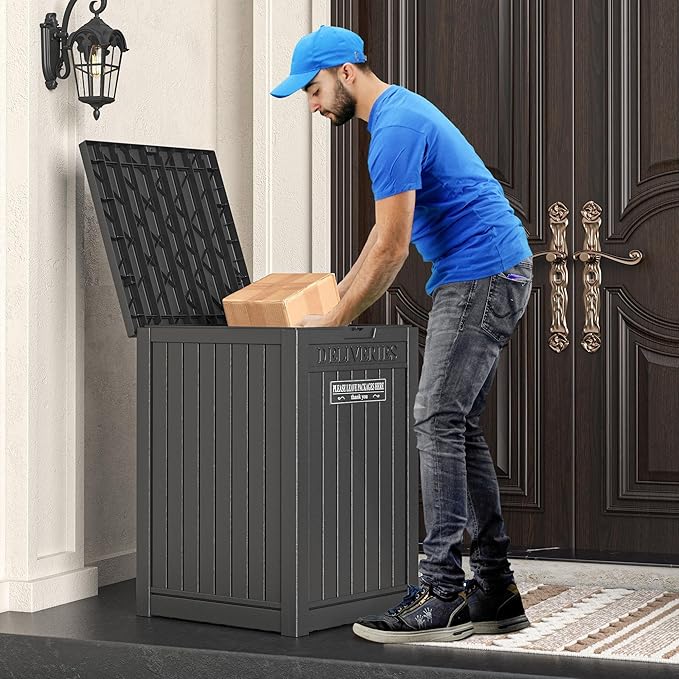 Package Delivery Box for Outside, 48 Gallon Storage with Lockable Secure, Large Double Wall Resin Outdoor Package Delivery Waterproof Deck