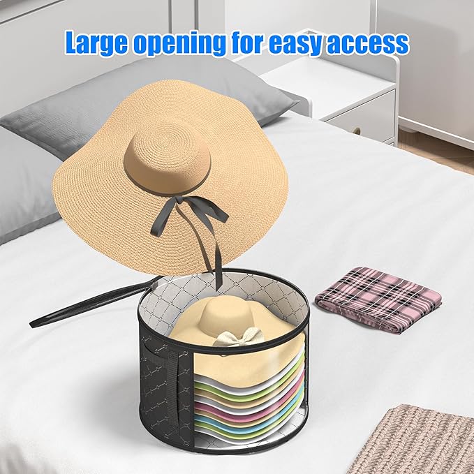Veki 2pack Clear Hat Organizer for Closet, Hat Boxes for Women Storage With Dustproof Lids, Hat Box for Travel and Storage, Cowboy Hat, Stackable Round Brim Hats Organizer Bag Container (Pure Black)