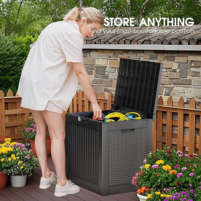Oudoor Storage Deck Boxes Waterproof, Waterproof and UV Resistant Outdoor Storage Box Lockable Lid for Delivery Box, Indoor, Garden Tools, Pool Supplies, Patio (Black, 35 Gallon)