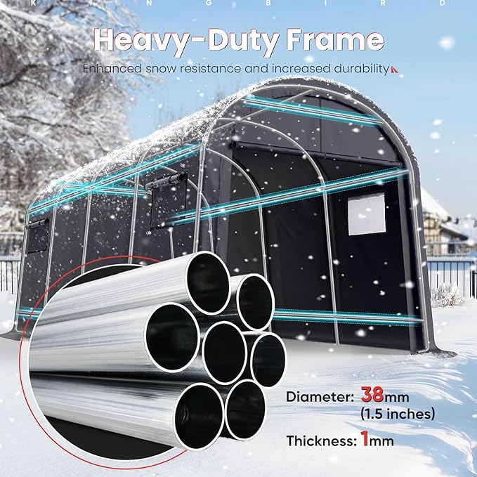 KING BIRD 10' x 20' Round Style Garage Shelter with Roll-up Ventilated Windows Heavy Duty Storage Carport Portable Canopy Storage Shelter Shed for Boat, Patio Furniture and Lawn Mower-Dark Gray