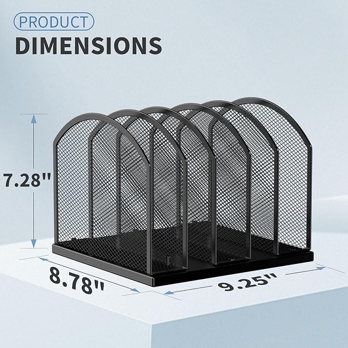 5-Section Vertical Desktop Organizer, 5-Section Mesh File Folder Stand Sorter for Office Home Classroom Organization (1, Black)