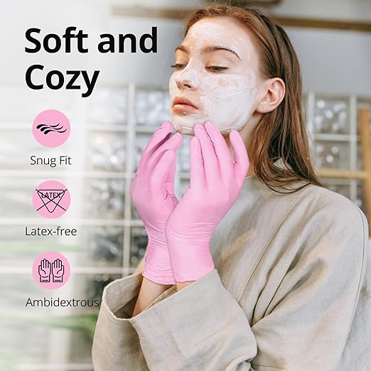Nitrile Disposable Gloves - Medical Exam Gloves, Latex-Free, Pink, Powder-Free, 50-ct Box (XL)