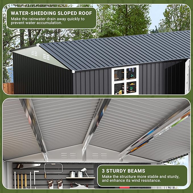 Polar Aurora 10X14 FT Metal Outdoor Storage Shed with Window, Heavy-Duty Galvanized Steel Garden Shed with Lockable Doors and 4 Vents, Large Weatherproof Tool Shed for Backyard Patio Outside, Black