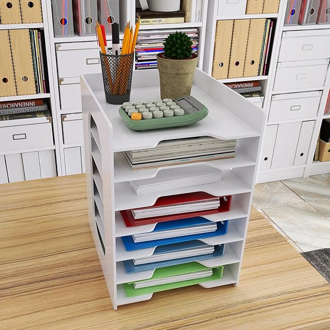Natwind 7 Tier 10”x12” Scrapbook Paper Organizer For Desk,White File Organizer,Office Desk Organizers,Stackable Letter Tray,Paper Sorter,Document Storage Rack for Home Office School Classroom